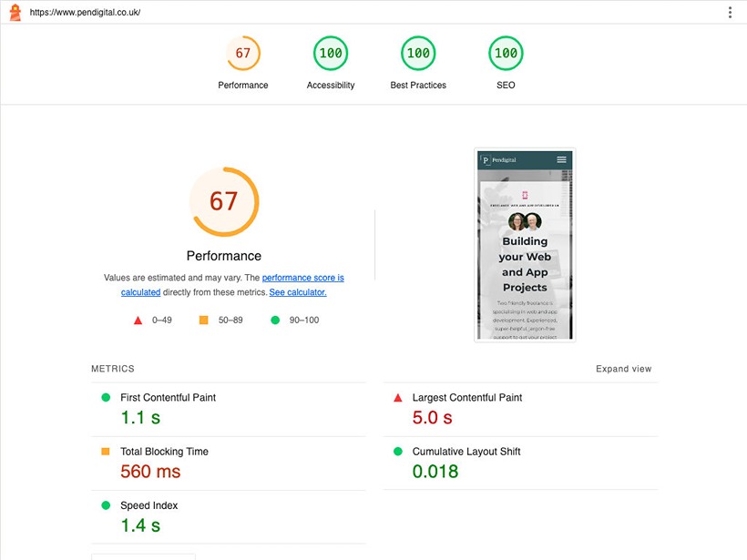 image of score on PageSpeed Insights